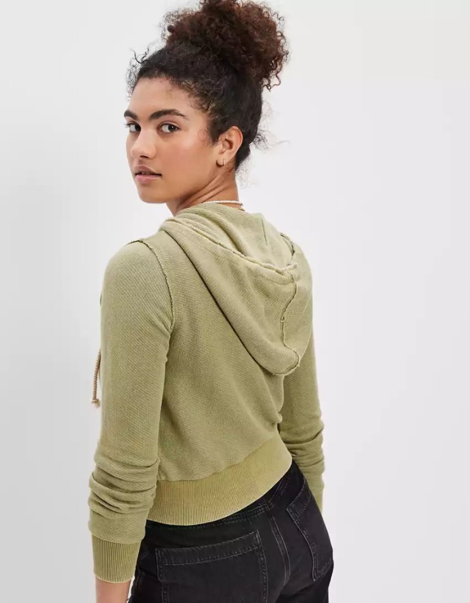 Sweat à Capuche American Eagle AE Sun Set Zip-Up Vert Olive Femme | GEK-18785386